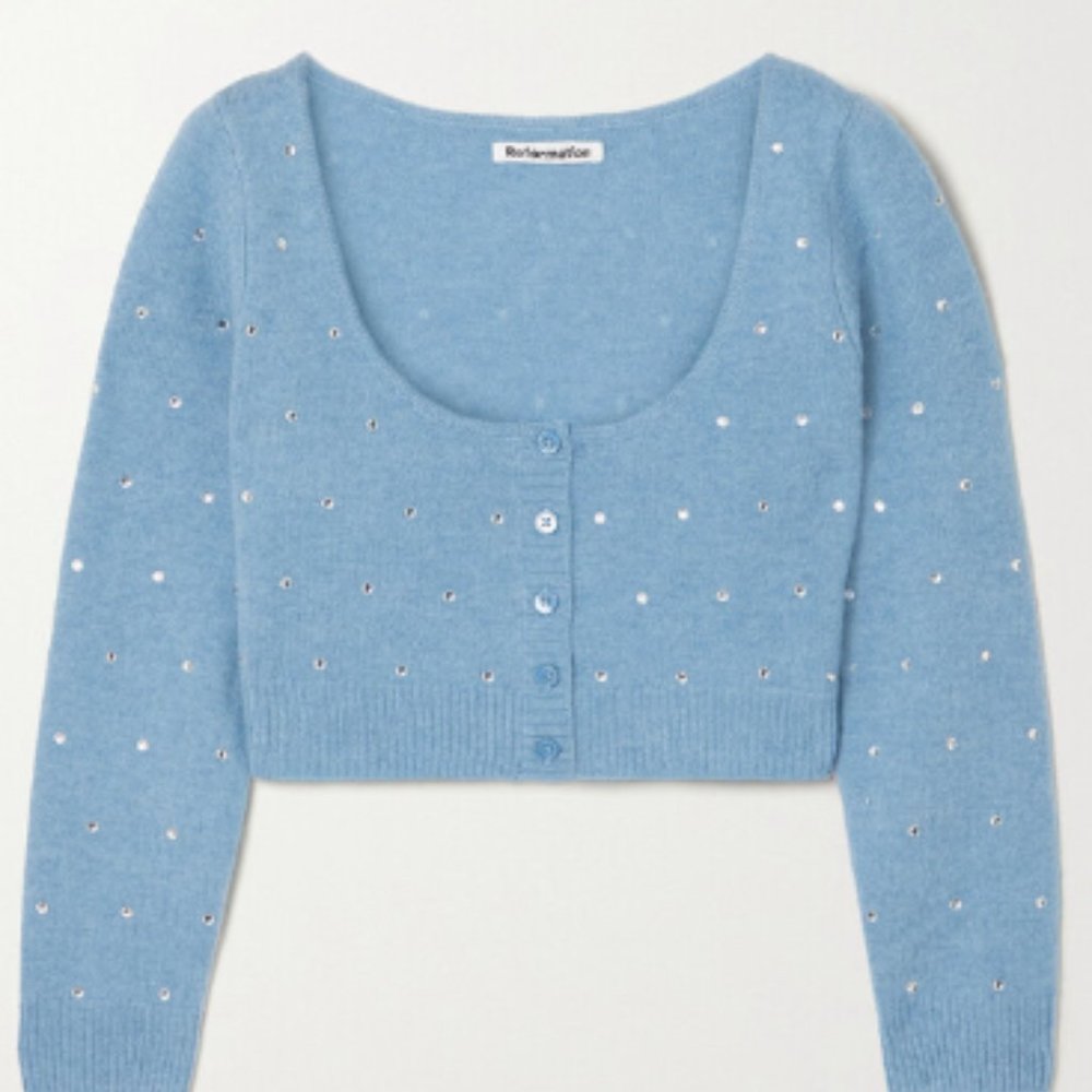 Reformation Nathalia Crystal-Embellished Wool Cardigan